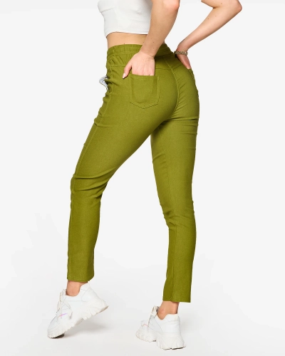 Women's straight fabric pants in green PLUS SIZE- Clothing
