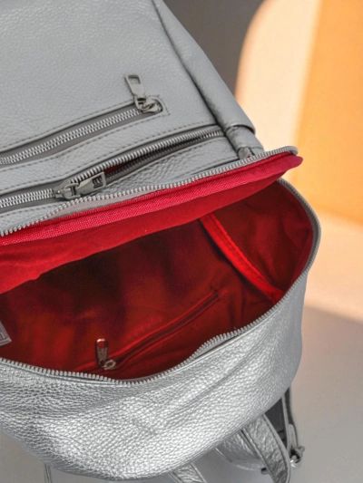 Aurora Luminosa Women's Leather Backpack Silver Królewska Moda A4