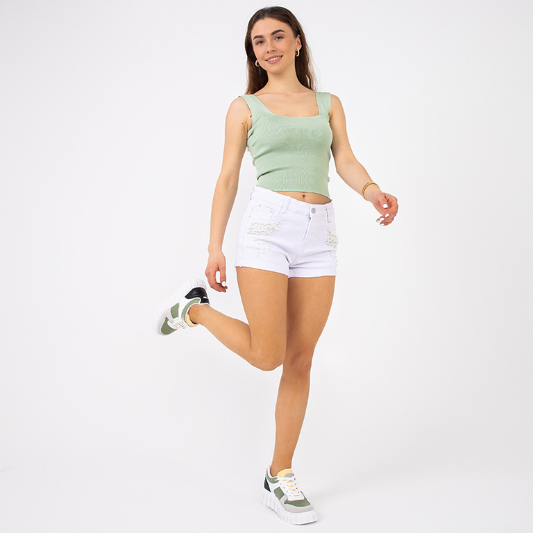 Women's white short shorts with pearls - Clothing