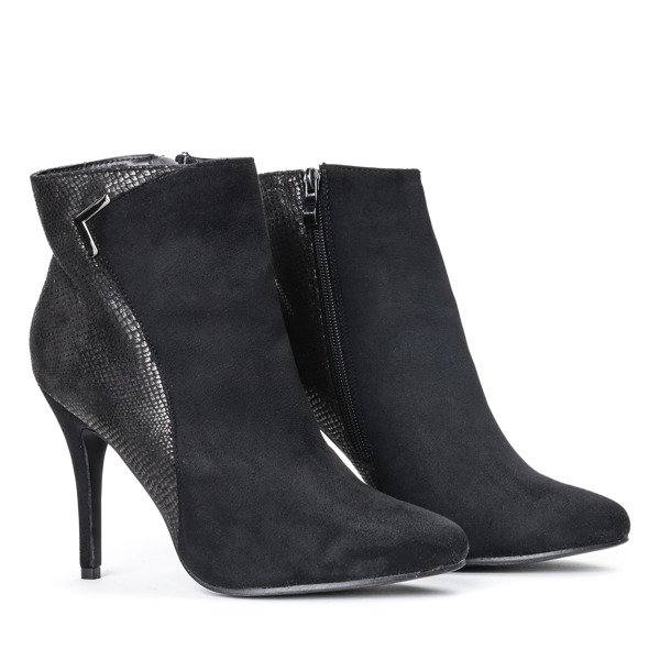 Czarne botki na szpilce a'la skóra węża Bettyne - Obuwie