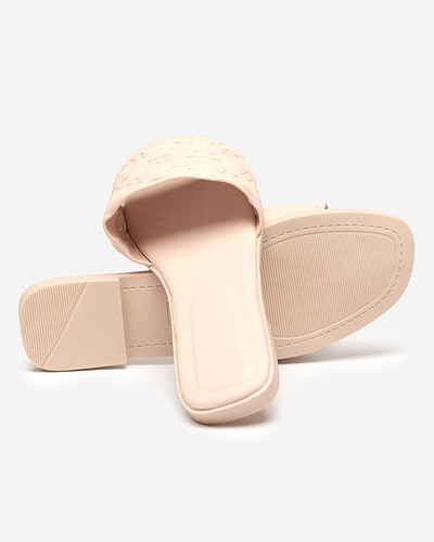 Beige women's slippers with Mersyli- embossing. Footwear