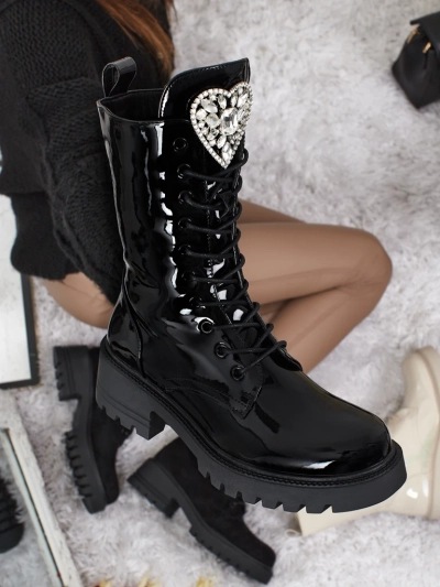 Lakierowane sznurowane botki damskie Emelune