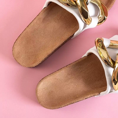 OUTLET Women's white slippers with golden decoration Deirdre - Footwear