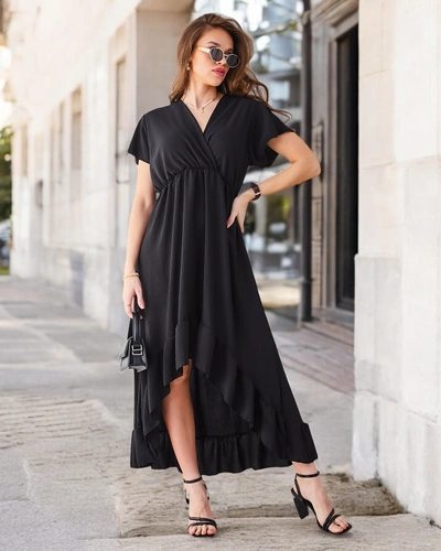 Royalfashion Women's midi dress with an asymmetrical hem