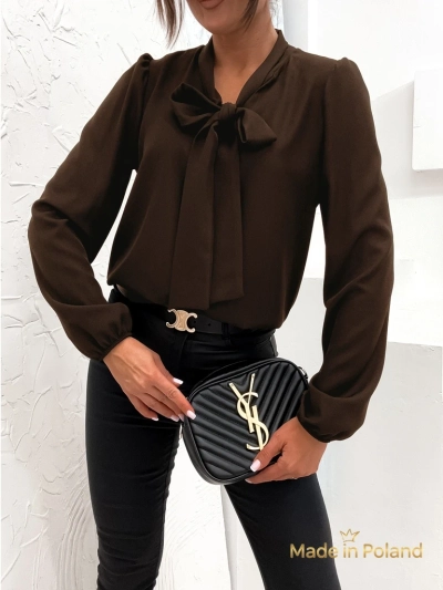 Athena Dark Brown Blouse with Collar