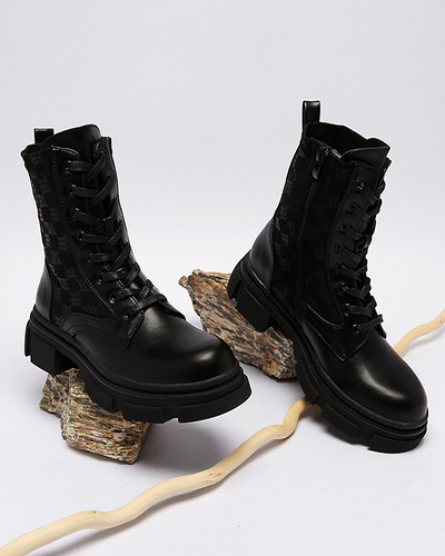 Black women's workery boots with Deffpi print - Footwear
