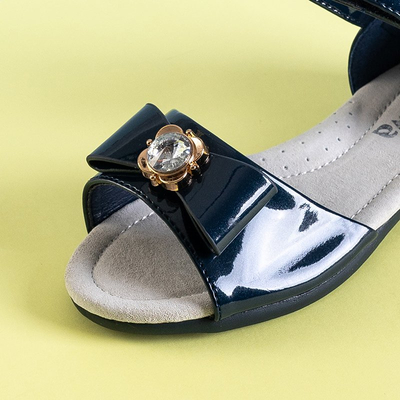 OUTLET Children's navy blue sandals with a Albina bow - Footwear