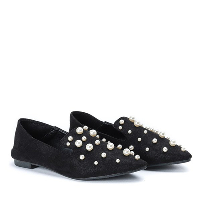 Czarne mokasyny z perełkami Josefina - Obuwie