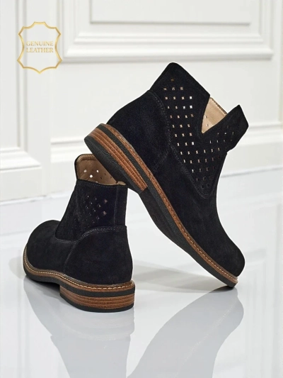 Aurelia Nero suede openwork women's ankle boots flat heel 3cm