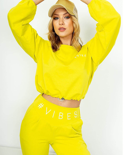 Yellow women's sports tracksuit set with a crop top sweatshirt - Clothing