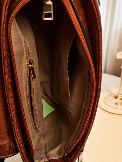 Torebka Ariadne Camel Croco z Panterkową Klapką – Stylowa Listonoszka