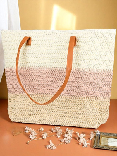 Royal Fashion Large Women's Straw Bag with Bold Stripes