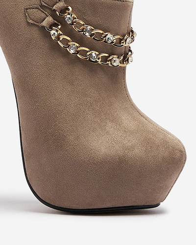 Серо-бежевые женские туфли на высокой шпильке Ehcso- Footwear