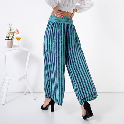 Women's turquoise striped culotte trousers - Clothing