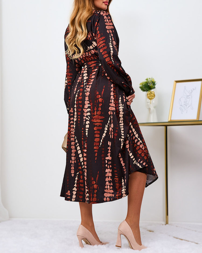 Royalfashion Melni un brūni rakstaina sieviešu maxi kleita