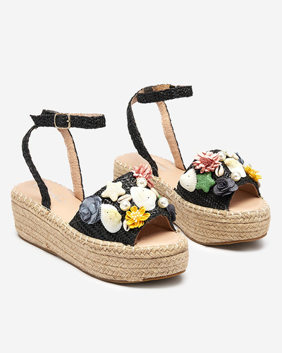 Ladies' black sandals a'la espadrilles with a decorative upper Soramis - Footwear