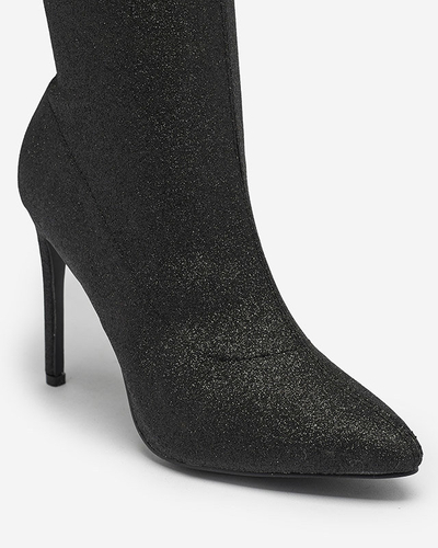 OUTLET Black women's over-the-knee boots with glitter Qesda- Footwear