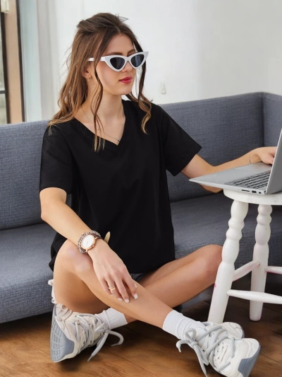 Рубашка для женщин Royalfashion из хлопка с круглым вырезом