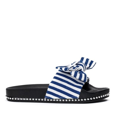 White and navy blue slippers with Akelia bow - Footwear