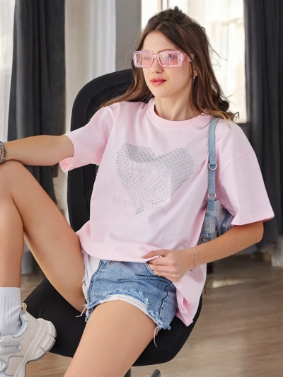 Royalfashion Sieviešu kokvilnas T-krekls LOVE ar kristāliem