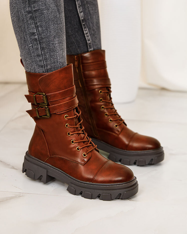 Royalfashion Eco leather women's bagger boots in brown Faserti