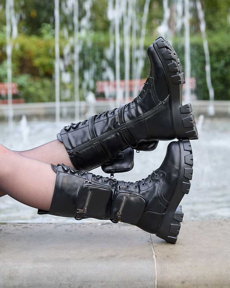 Royalfashion Black women's bagger boots with Atiuha pouch
