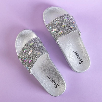 OUTLET Silver women's platform slippers with cubic zirconia Sailor - Footwear