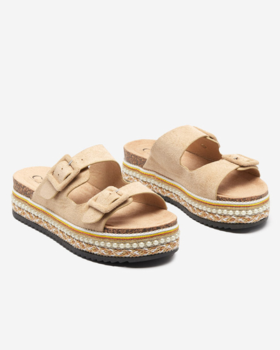 Beige women's slippers on a thick sole Carisno - Shoes