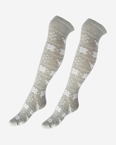 Women's light gray long Christmas socks - Underwear