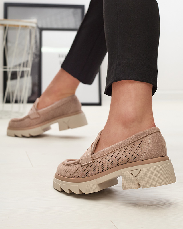 Светло-коричневые женские ажурные мокасины на сплошной подошве Ejina - Обувь