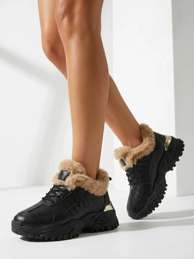 Black sports shoes for women with fur Flixi - Footwear