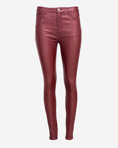 Maroon women's waxed pants- Clothing