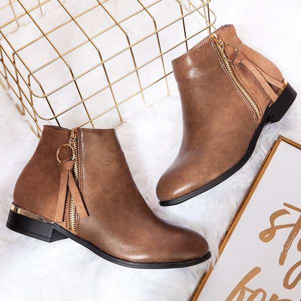 Brown ankle boots with a decorative Pompi zipper - Footwear