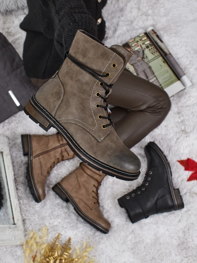 Eko skórzane sznurowane botki damskie Ravonna