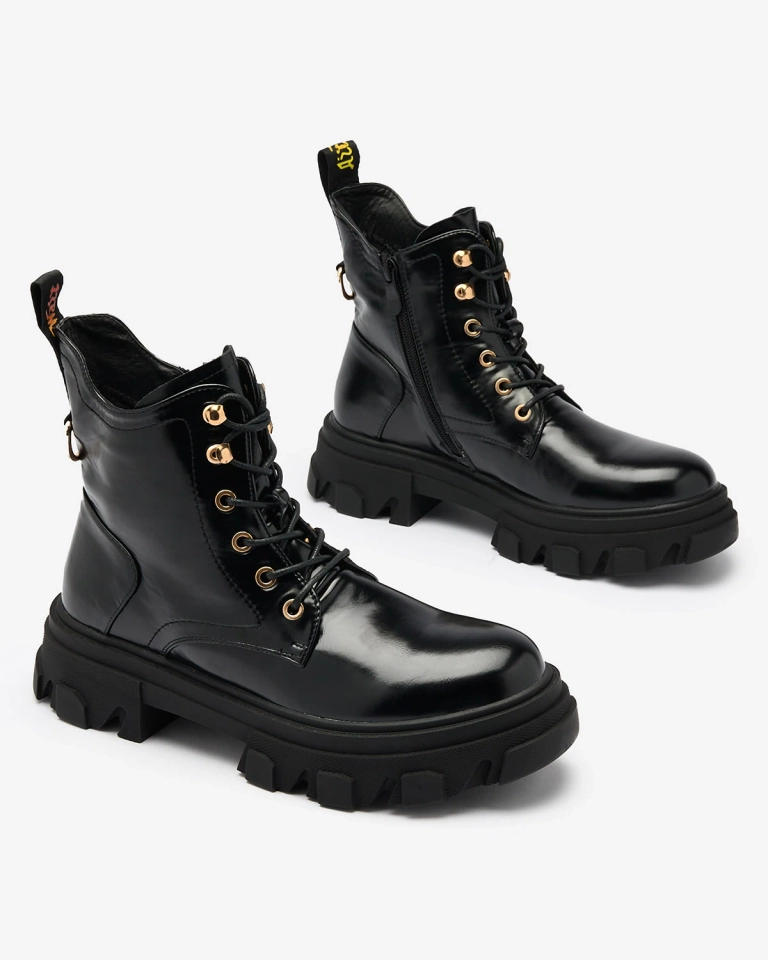 Royalfashion Black eco-leather women's insulated Selori trapper boots