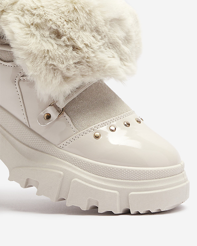 Bēšas krāsas sieviešu sniega zābaki ar mežģīnēm Fentes- Footwear