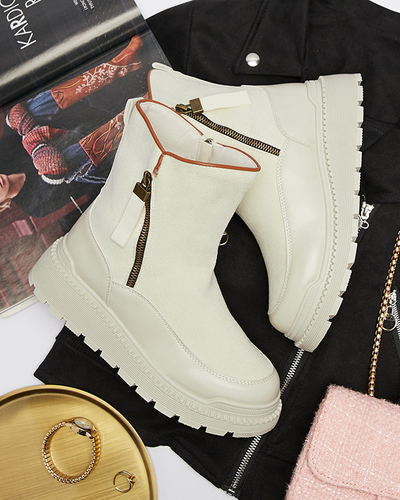 Cream women's flat-heeled boots Mefina- Footwear
