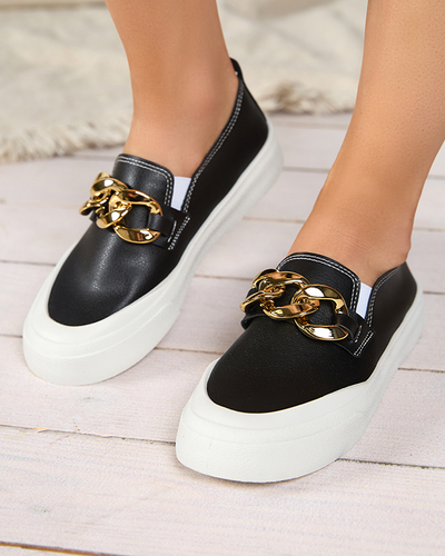 Black women's slip-on shoes on thicker sole with decoration Senuli - Footwear