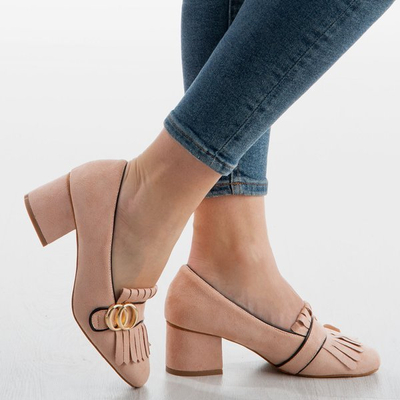 Pink pumps with decorations on low heels Ever - Shoes 1