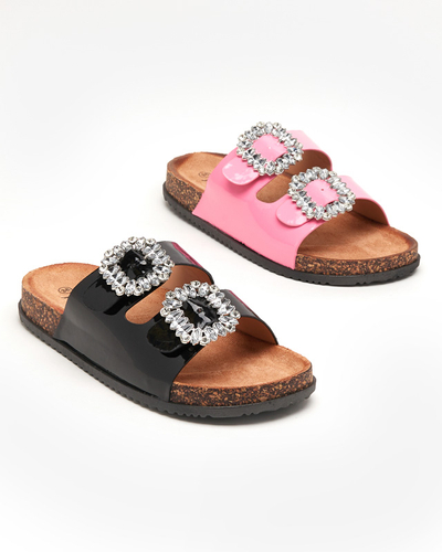 Black women's slippers with decorated clasps Olimika - Footwear