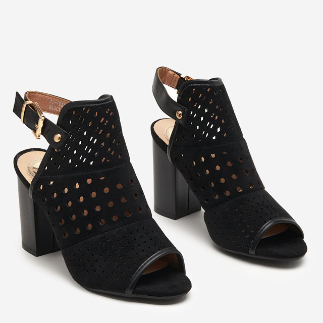 Black openwork women's sandals on the post Kholi - Footwear