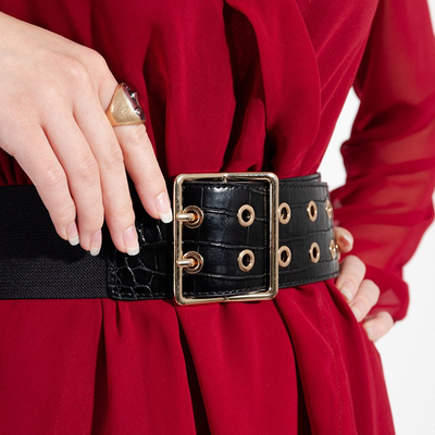 Melna sieviešu josta ar dzīvnieku reljefu un zelta sprādzi - Aksesuāri