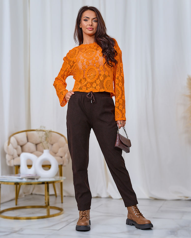 Royalfashion Темно-коричневые женские брюки из вельветовой ткани