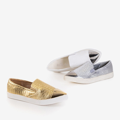 Srebrne slip on z lakierowanym noskiem - Obuwie