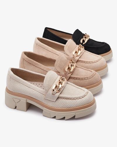 Eco-suede moccasins with gold decoration in light brown Zaffix- Footwear