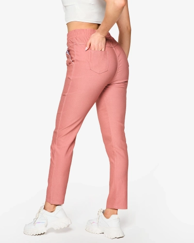 Women's straight fabric pants in pink PLUS SIZE- Clothing