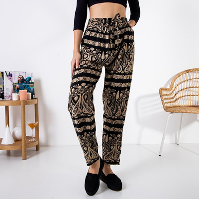 Black fabric trousers for women with patterns - Clothing