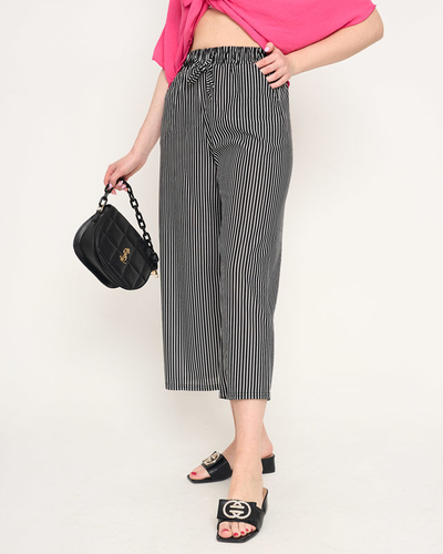 Women's black striped fabric trousers - Clothing