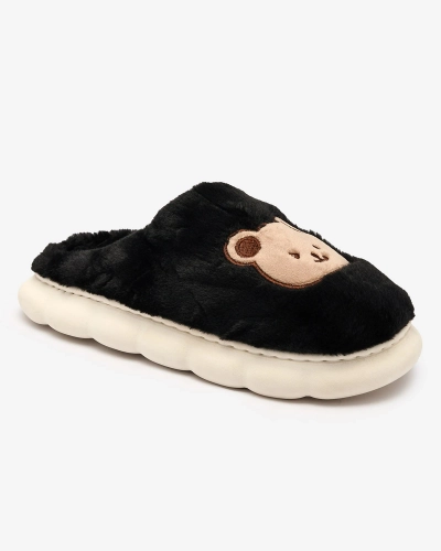 Royalfashion Black women's fur slippers with teddy bear Hettres