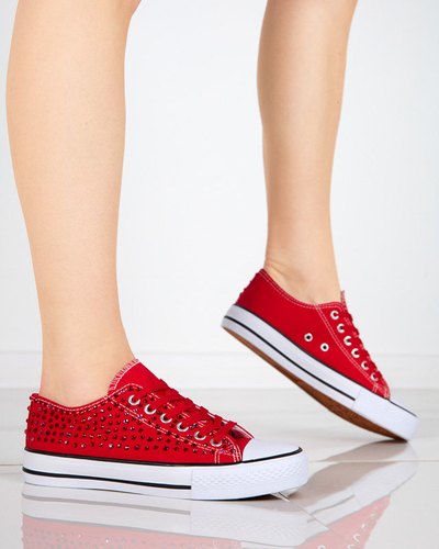 OUTLET Women's sneakers with colorful zircons in red Amanda - Footwear